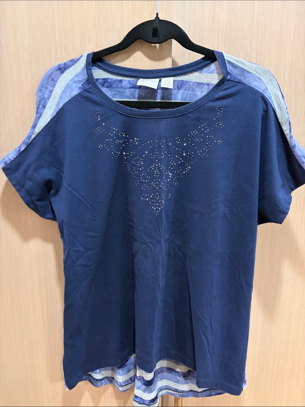 Women’s Navy Short Sleeve Tee with Subtle Stud Accents